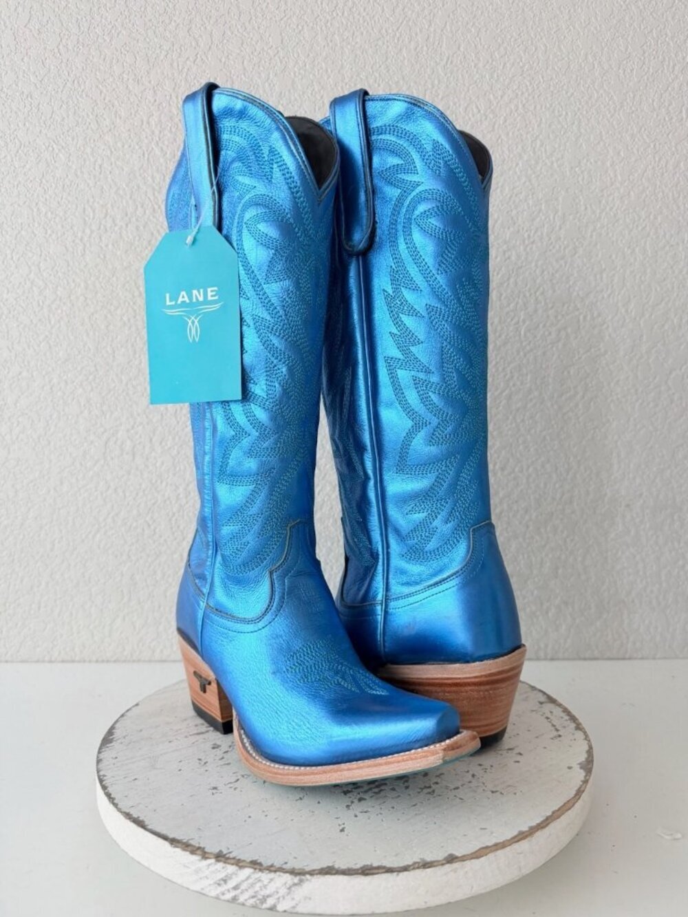Lane SMOKESHOW Blue Metallic Cowboy Boots Western Cowgirl Tall Snip Toe Size 6